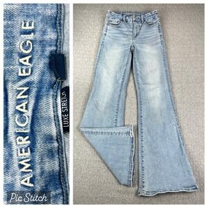 American Eagle Bootcut Flare Jeans Womens 00/23X30 Blue Super High Rise Stretch